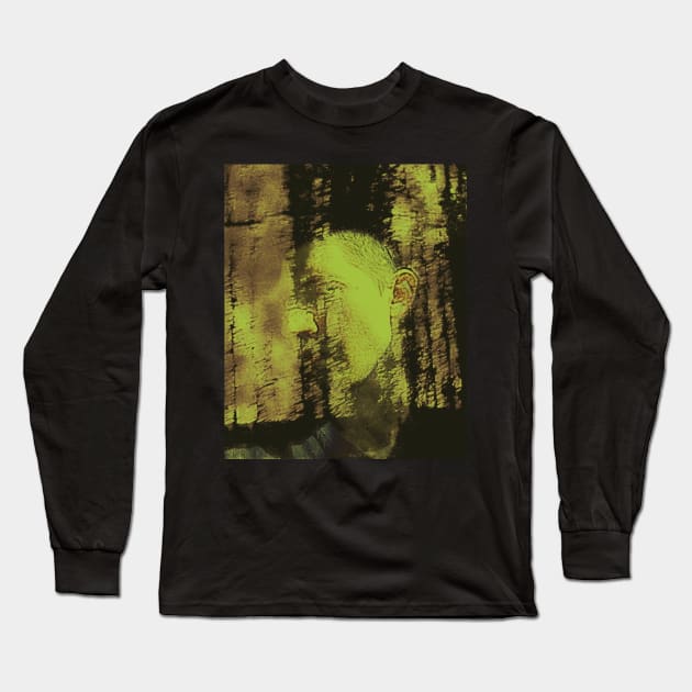 Portrait, digital collage and special processing. Masterpiece. Man looking to car window, reflection. Summer. Desaturated yellow. Long Sleeve T-Shirt by 234TeeUser234